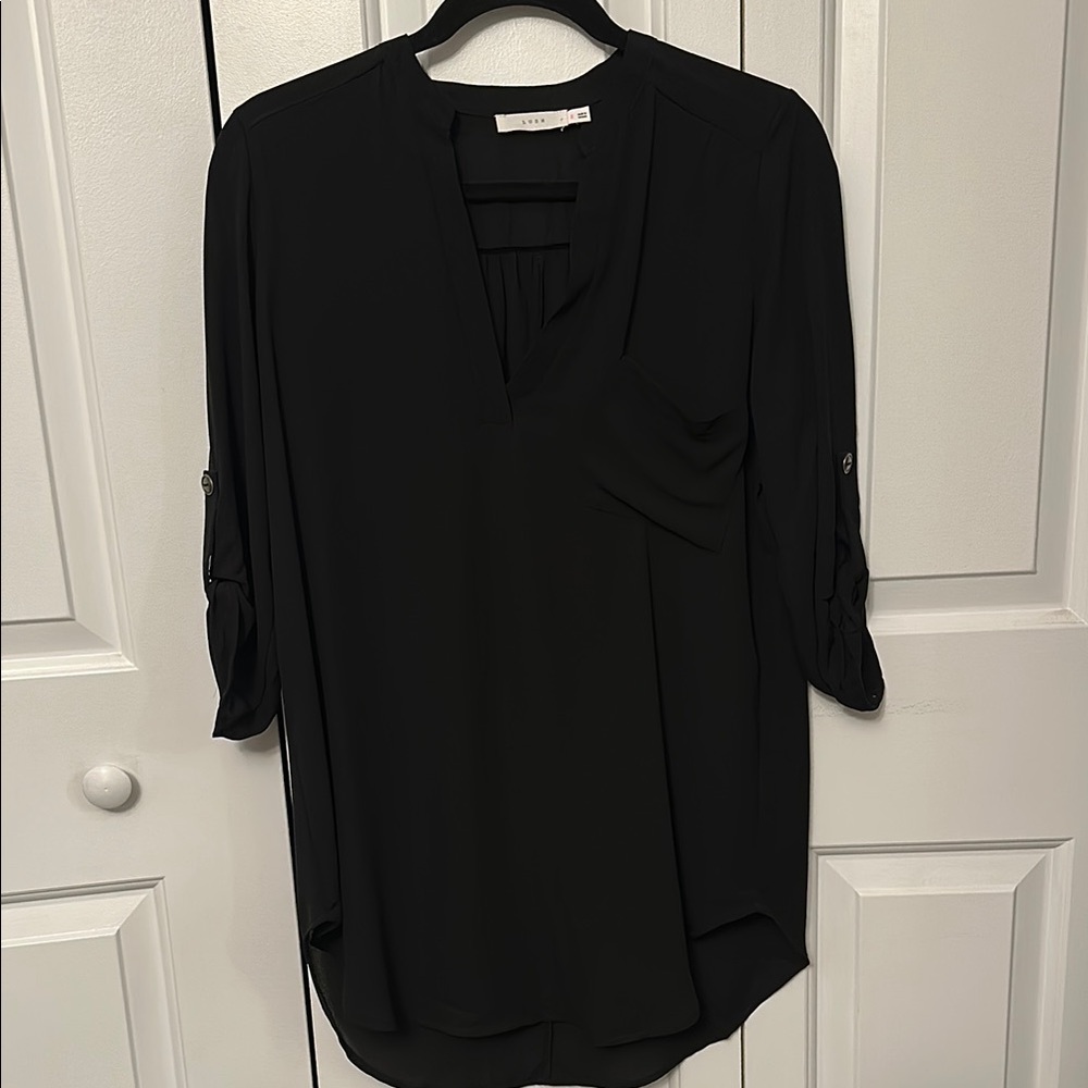 Black V-Neck Flowing Chiffon Blouse